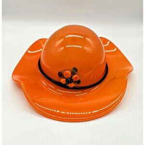 MCM Art Glass Ladies Hat Orange Boho Vintage Murano ? 12×5" Bridal Easter Spring